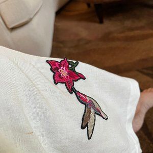 Women's linen flare bottom pants.